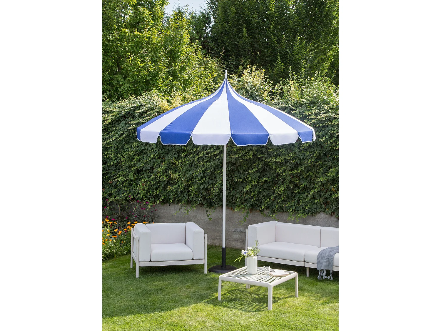 Market Parasol 245 cm MINOA White/ Blue