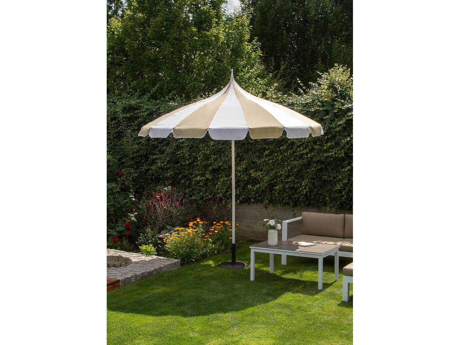 Parasol de jardin 245 cm MINOA Blanc/beige