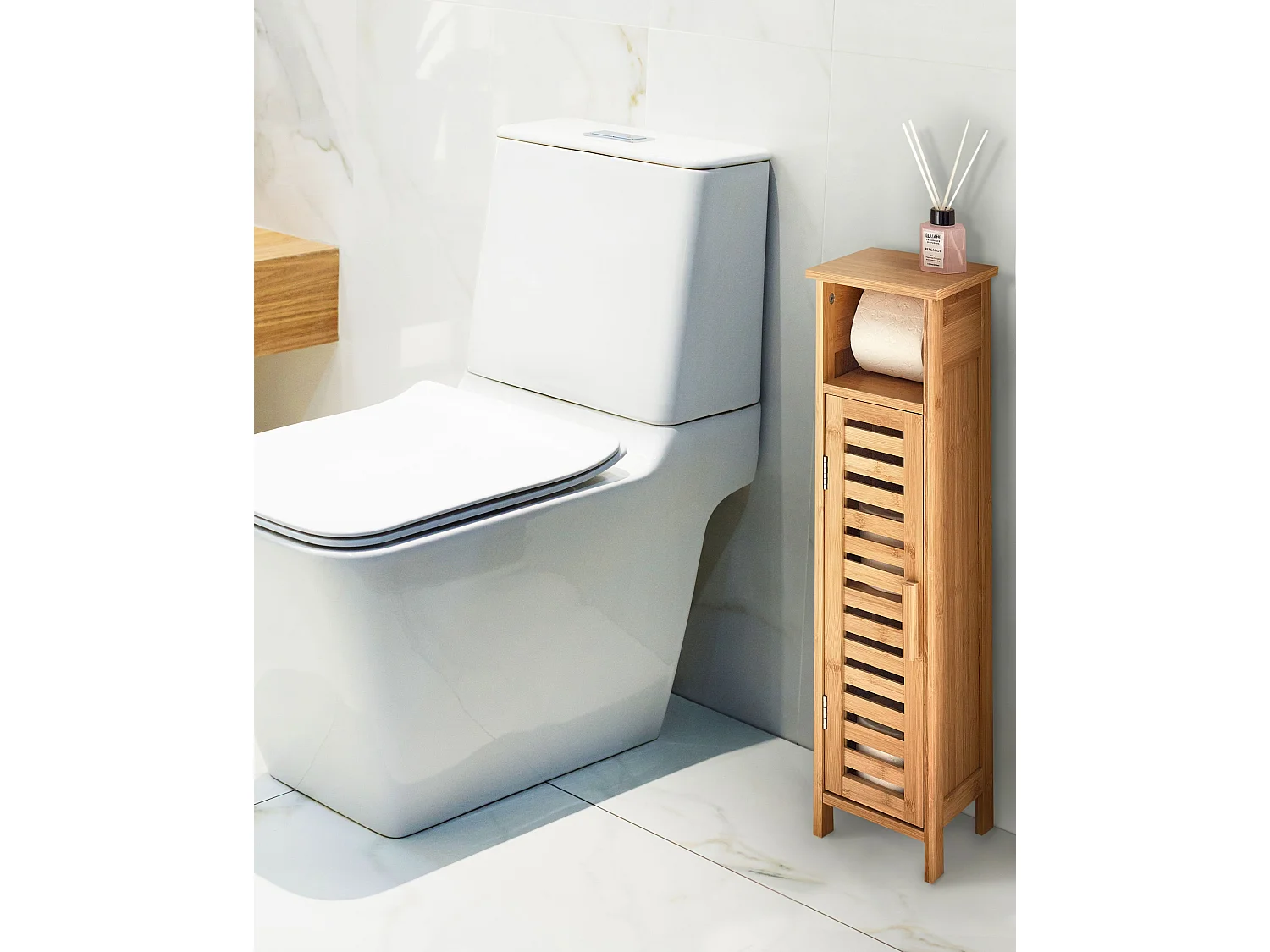 Toilet Paper Cabinet OLATHE Bamboo Light Brown