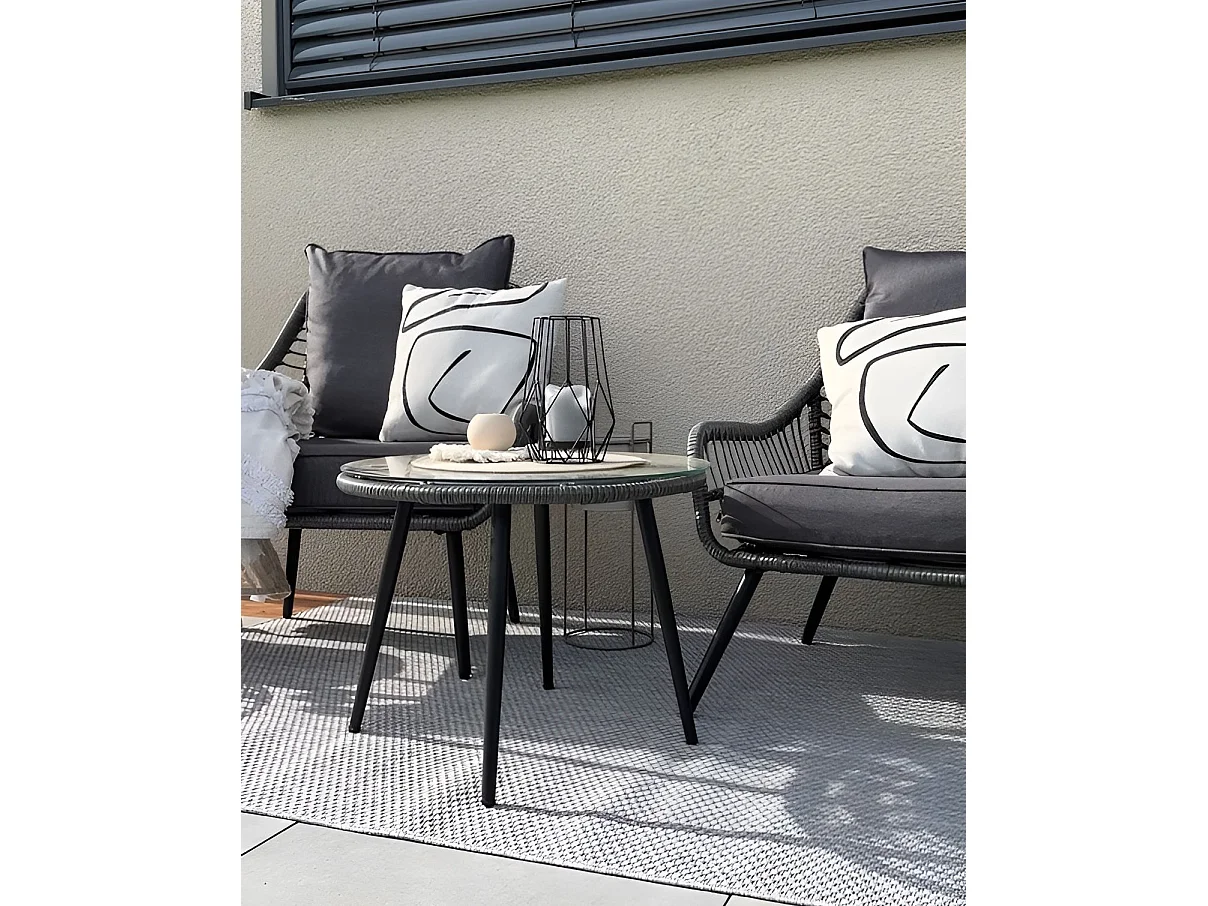Bistro Set with Cushions LAURETO PE Rattan Grey