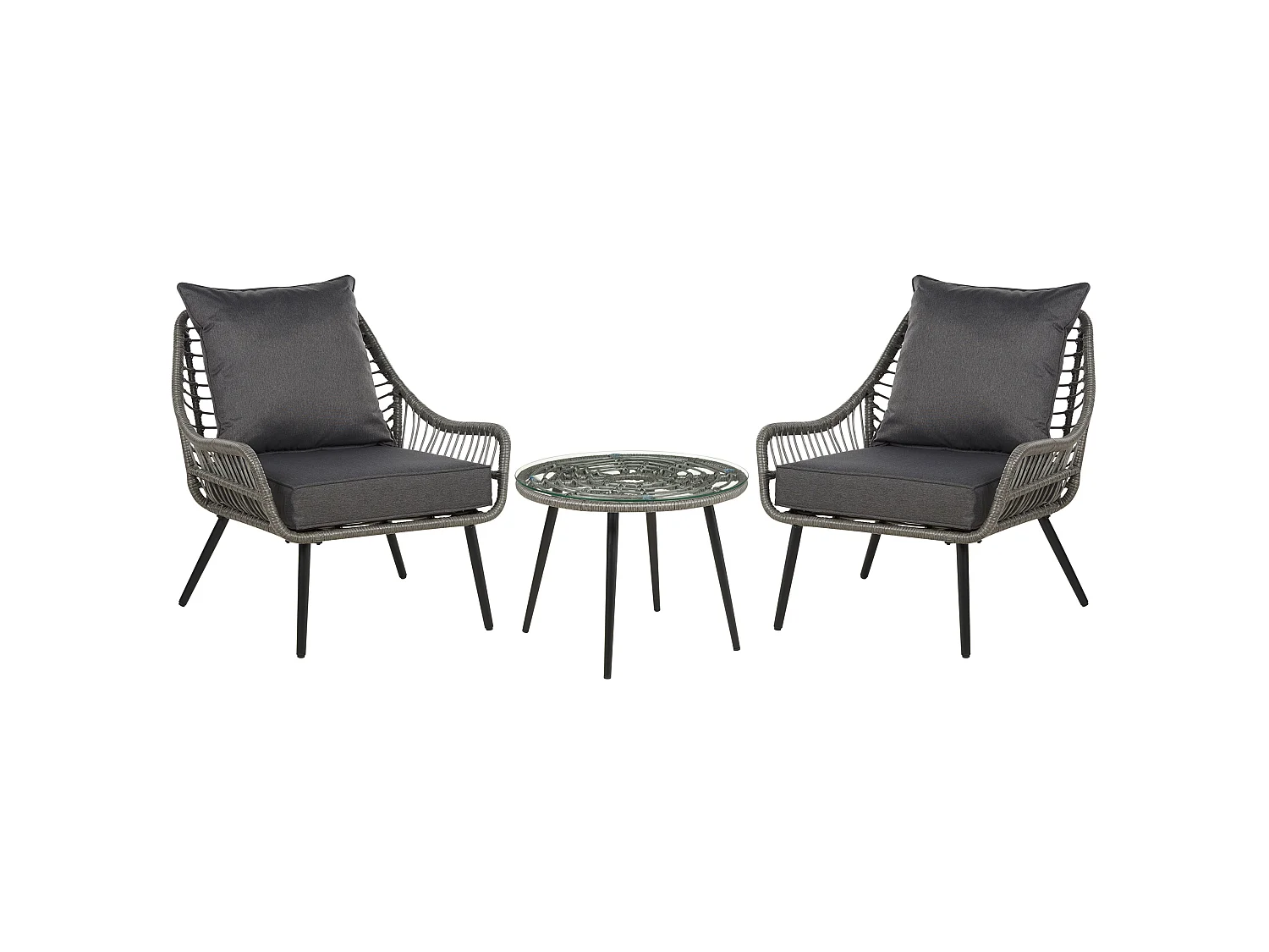 Bistro Set with Cushions LAURETO PE Rattan Grey