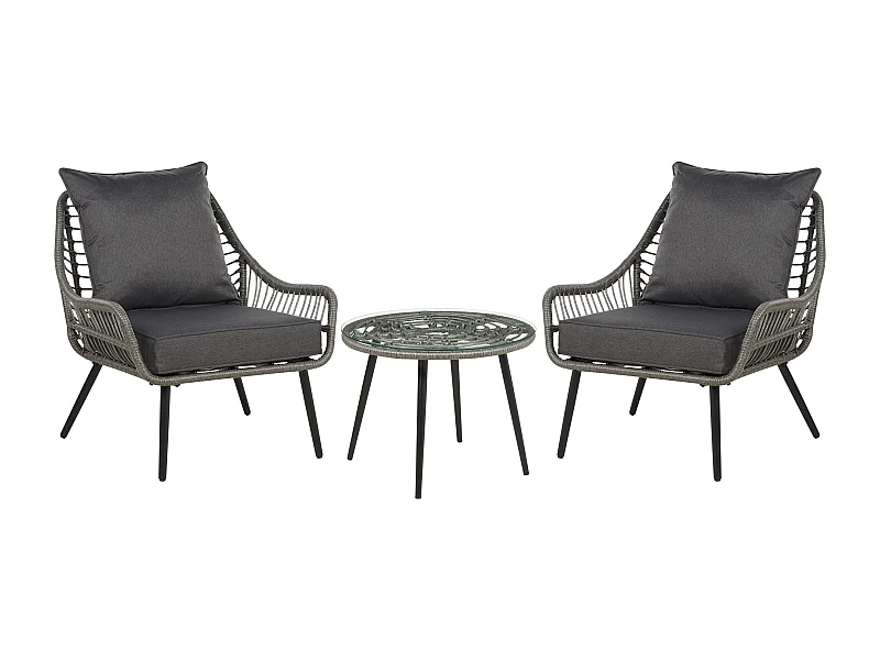 Bistro Set inkl. Kissen LAURETO Polyrattan Grau