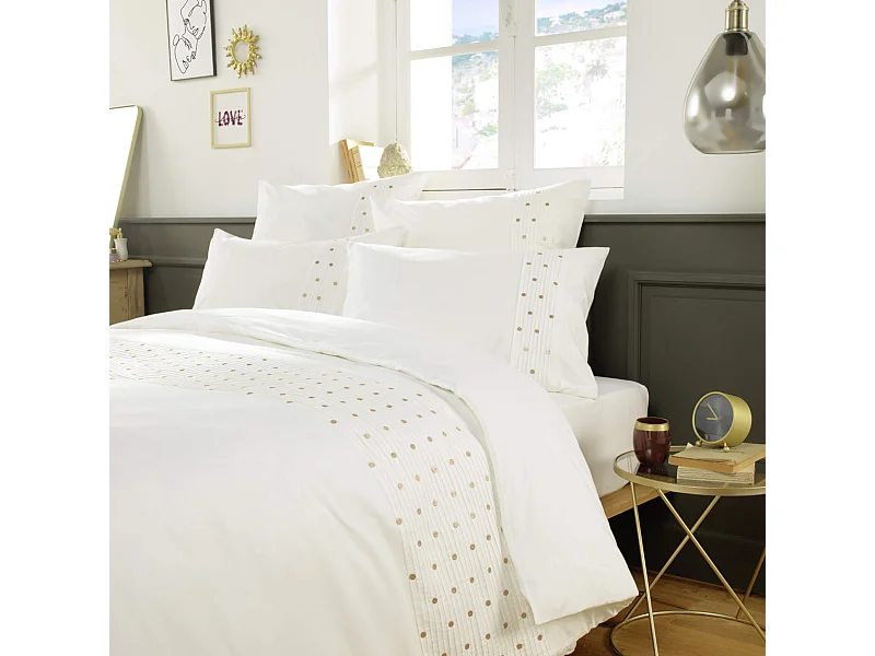 Housse de couette brodée plis religieuses blanc 200x200 cm