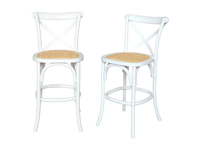 Taburete de bar bistró vintage de madera, set de 2 blanco