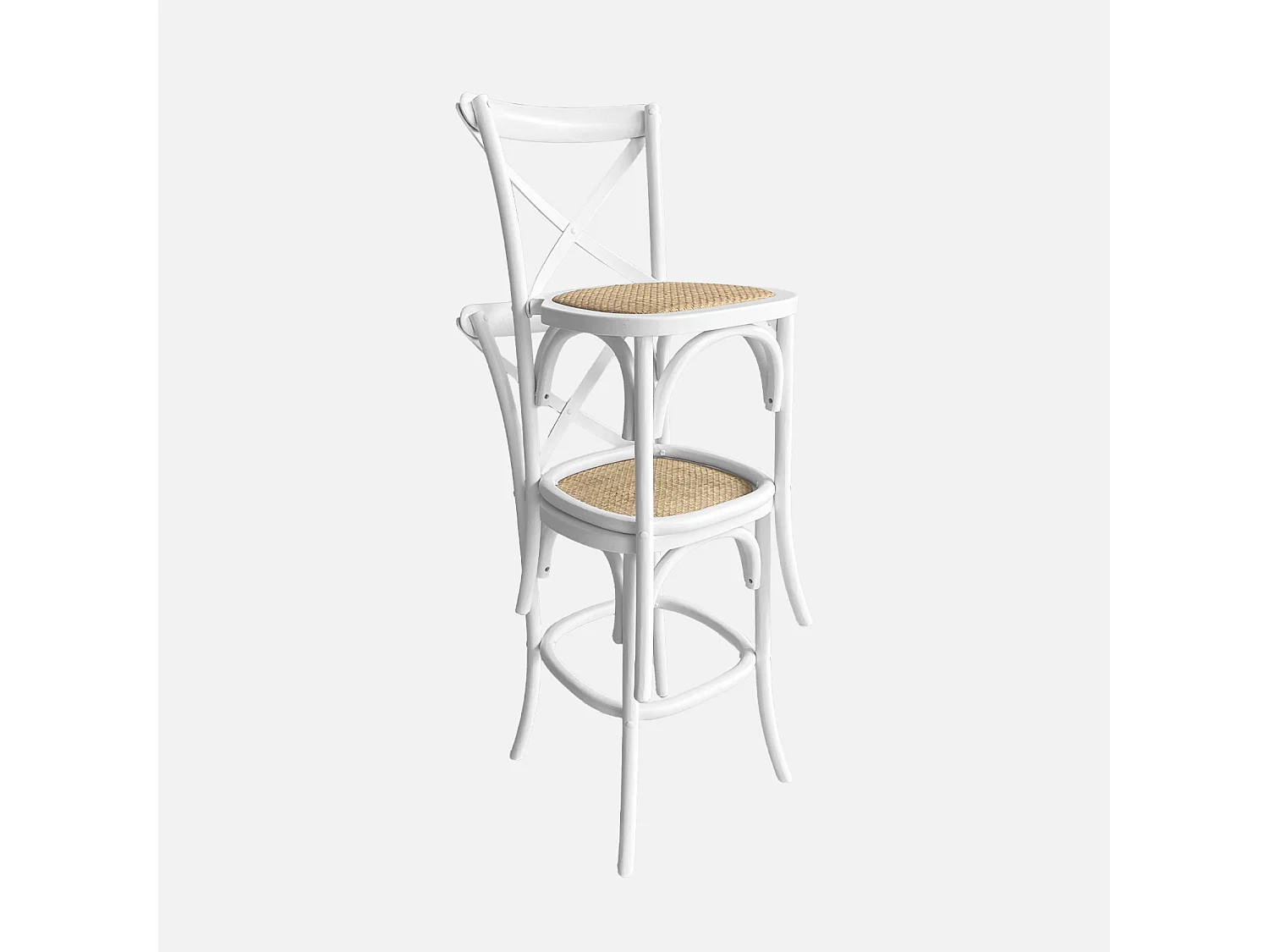 Lot de 2 tabourets de bar bistrot vintage en bois blanc avec repose-pieds