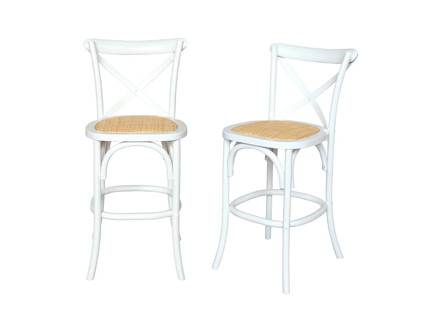 Lot de 2 tabourets de bar bistrot vintage en bois blanc avec repose-pieds