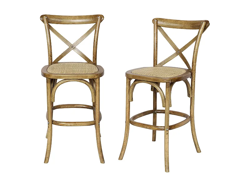 Taburete de bar bistró vintage de madera, set de 2 marrón viejo