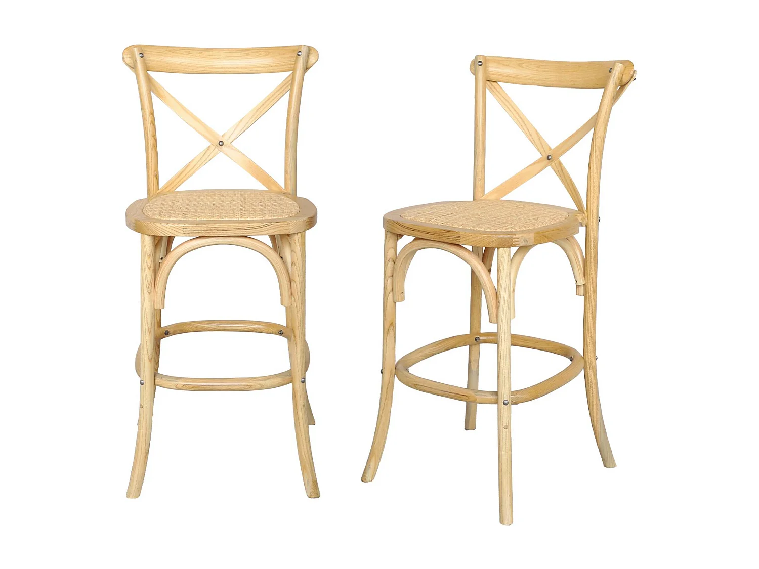 Lot de 2 tabourets de bar bistrot vintage en bois naturel avec repose-pieds