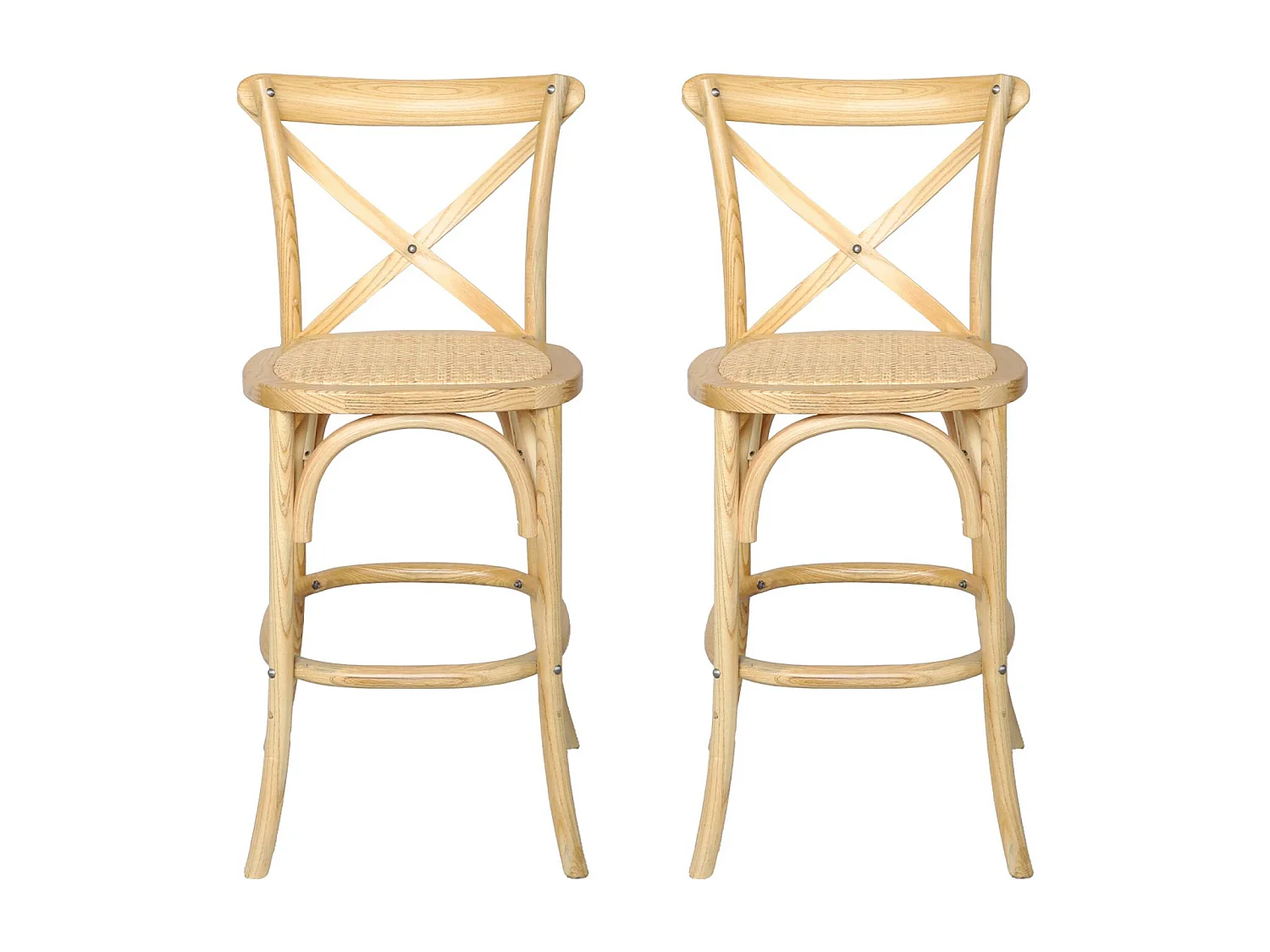 Lot de 2 tabourets de bar bistrot vintage en bois naturel avec repose-pieds