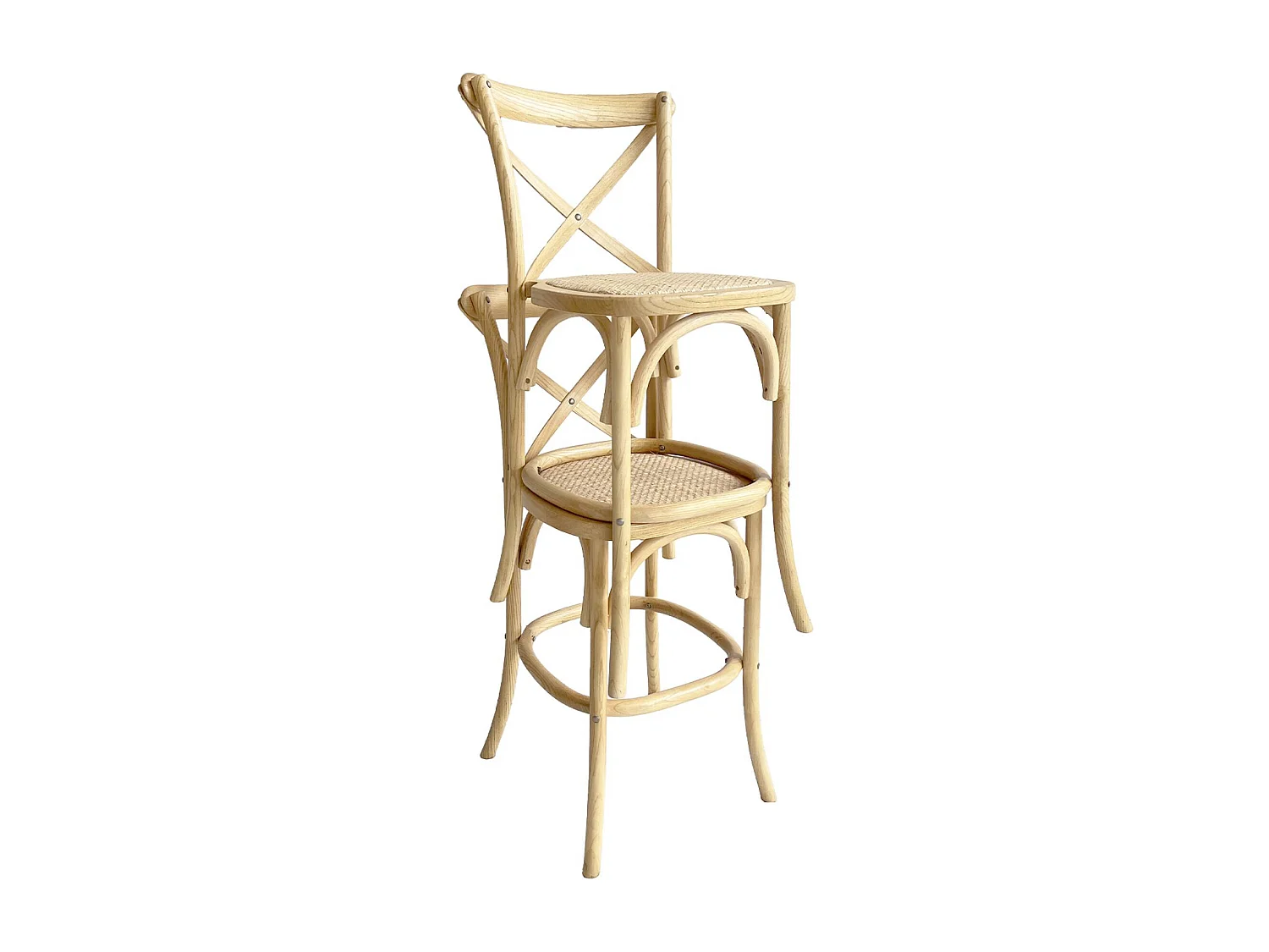 Lot de 2 tabourets de bar bistrot vintage en bois naturel avec repose-pieds