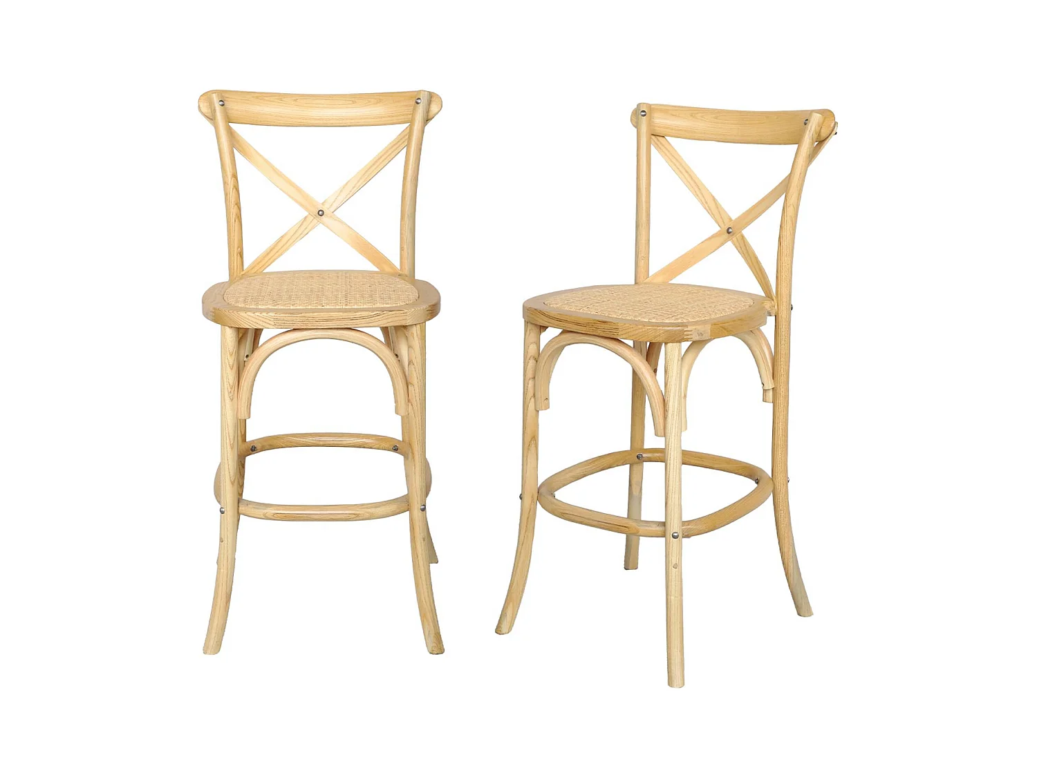 Lot de 2 tabourets de bar bistrot vintage en bois naturel avec repose-pieds