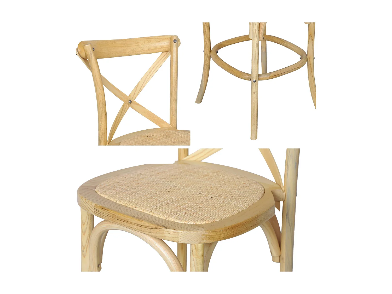 Lot de 2 tabourets de bar bistrot vintage en bois naturel avec repose-pieds