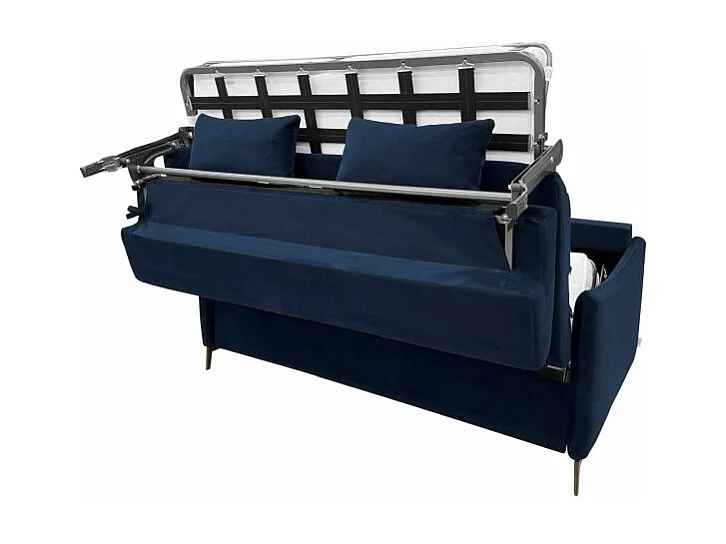 PICADILY Canapé convertible 3 places bleu marine matelas Dunlopillo 140cm