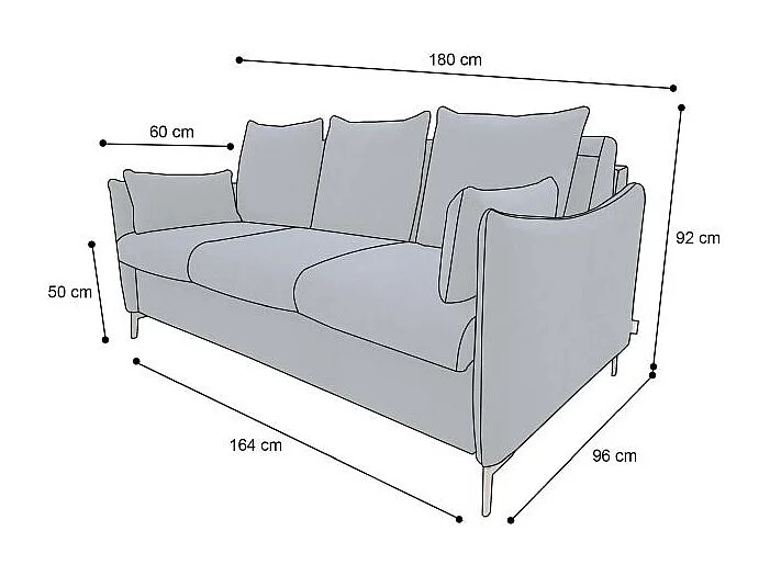 PICADILY Canapé convertible 3 places bleu marine matelas Dunlopillo 140cm
