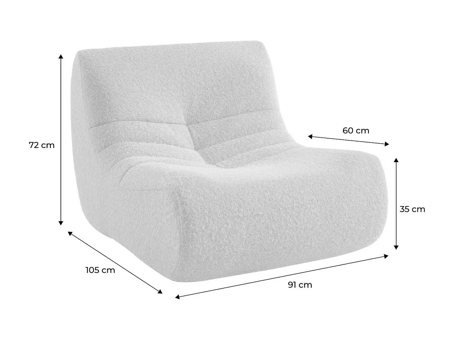 Chauffeuse tissu effet alpaca 1 place. beige. style contemporain. L 91 x P 105 x H 72cm