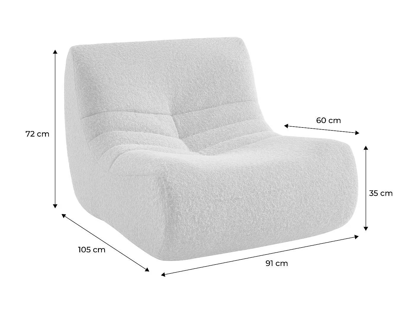 Chauffeuse tissu effet alpaca 1 place. beige. style contemporain. L 91 x P 105 x H 72cm