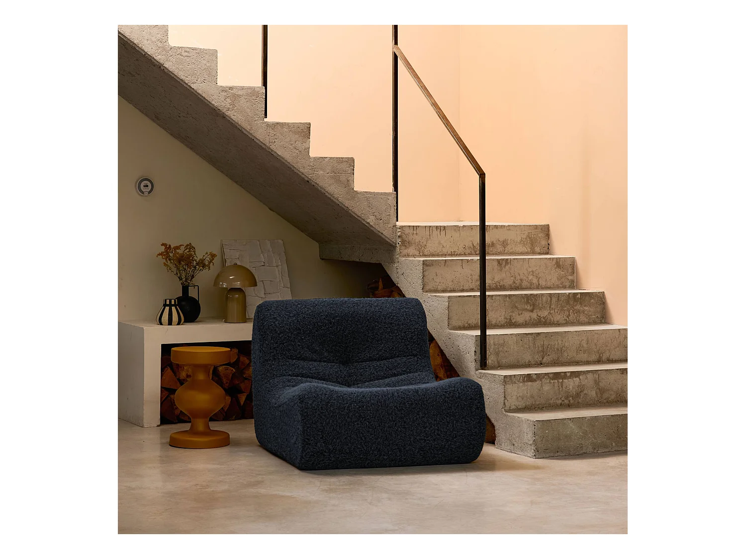 Módulo para sofá modular en tejido efecto alpaca, 1 plaza noche azul