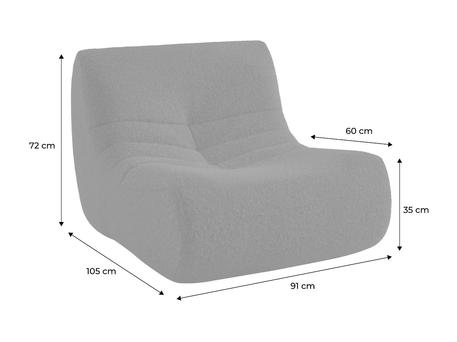 Chauffeuse tissu effet alpaca 1 place. bleu foncé. style contemporain. L 91 x P 105 x H 72cm