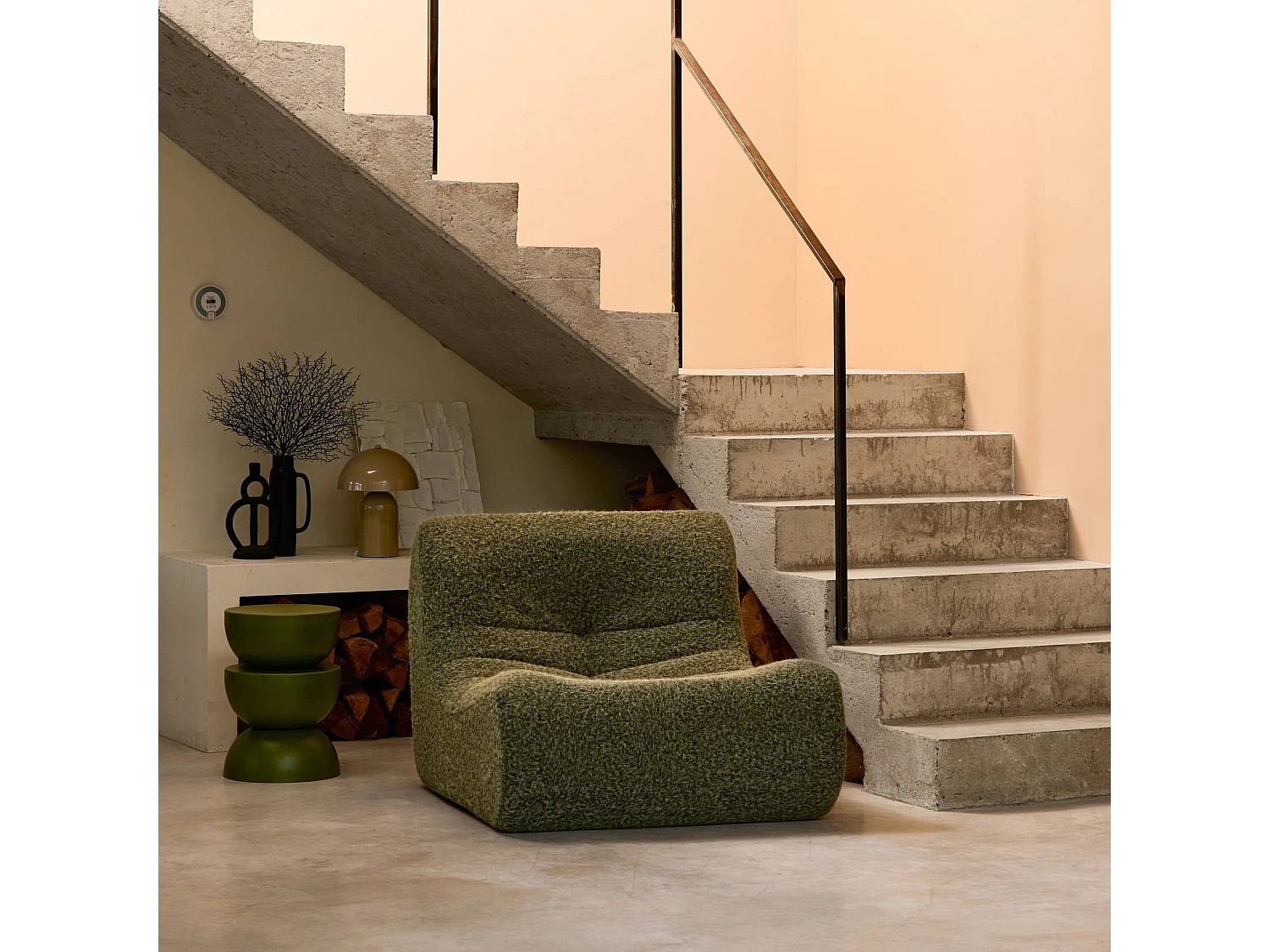 Módulo para sofá modular en tejido efecto alpaca, 1 plaza verde kaki