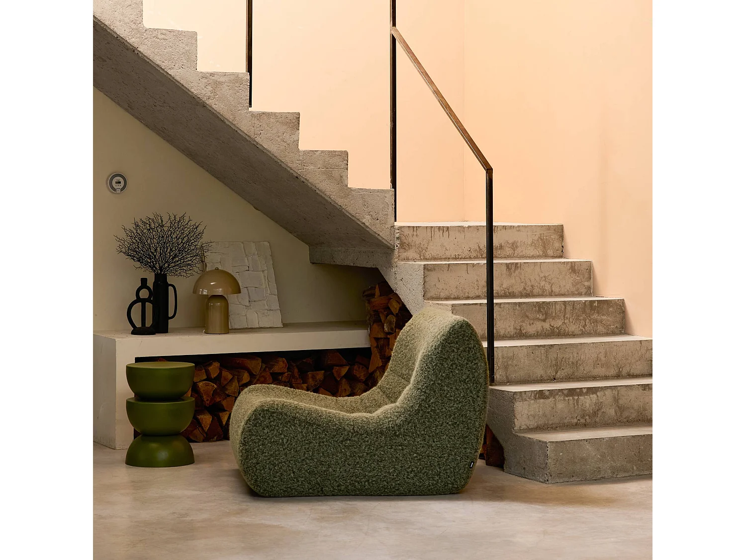 Chauffeuse tissu effet alpaca 1 place. kaki. style contemporain. L 91 x P 105 x H 72cm