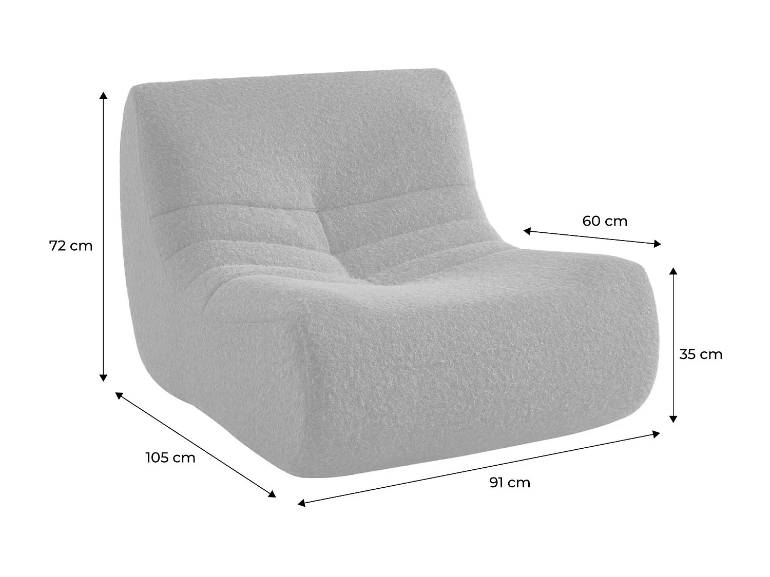 Chauffeuse tissu effet alpaca 1 place. kaki. style contemporain. L 91 x P 105 x H 72cm