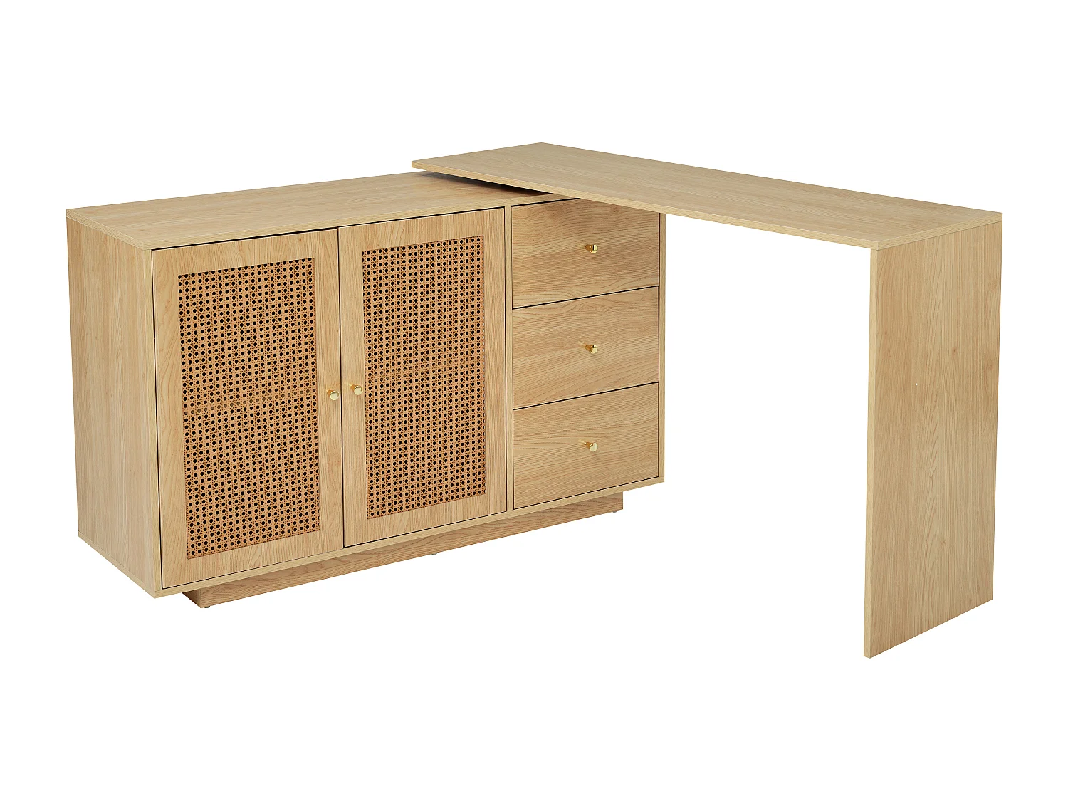 Coiffeuse pivotante escamotable en MDF - 3 portes et 3 tiroirs - Blanc