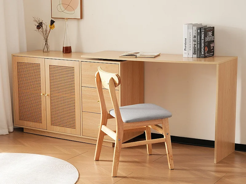 Coiffeuse pivotante escamotable en MDF - 3 portes et 3 tiroirs - Blanc