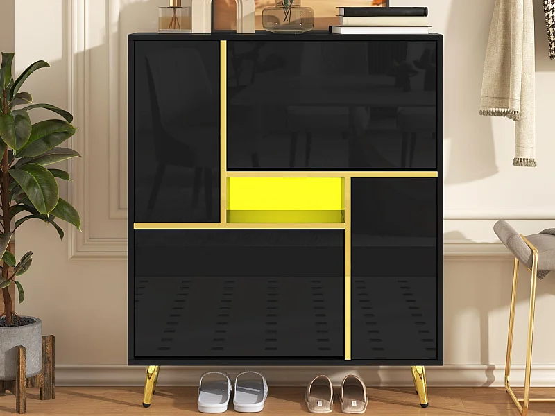 Moderner Schuhschrank mit LED-Beleuchtung - Glänzendes Schwarz - Elegant und Geräumig