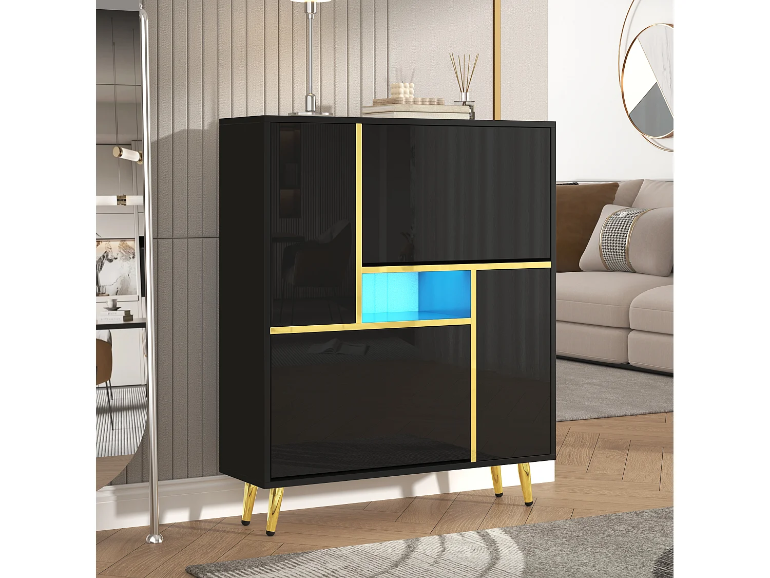 Mobile porta scarpe moderno con LED - Nero Lucido - Elegante e Spazioso