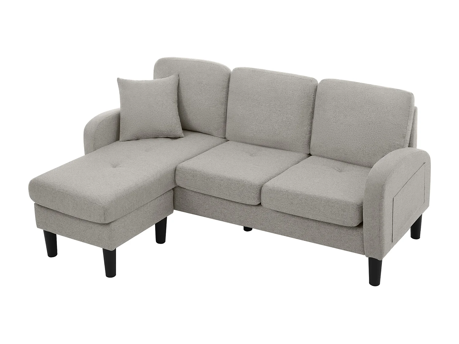 Canapé d'angle avec méridienne - 3 places - tissu en coton et lin - Gris