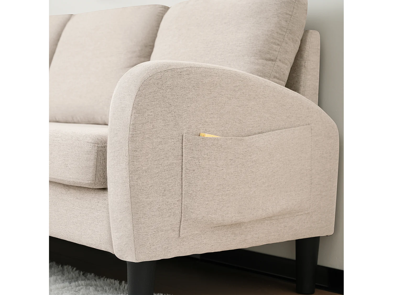 Canapé d'angle avec méridienne - 3 places - tissu en coton et lin - Beige