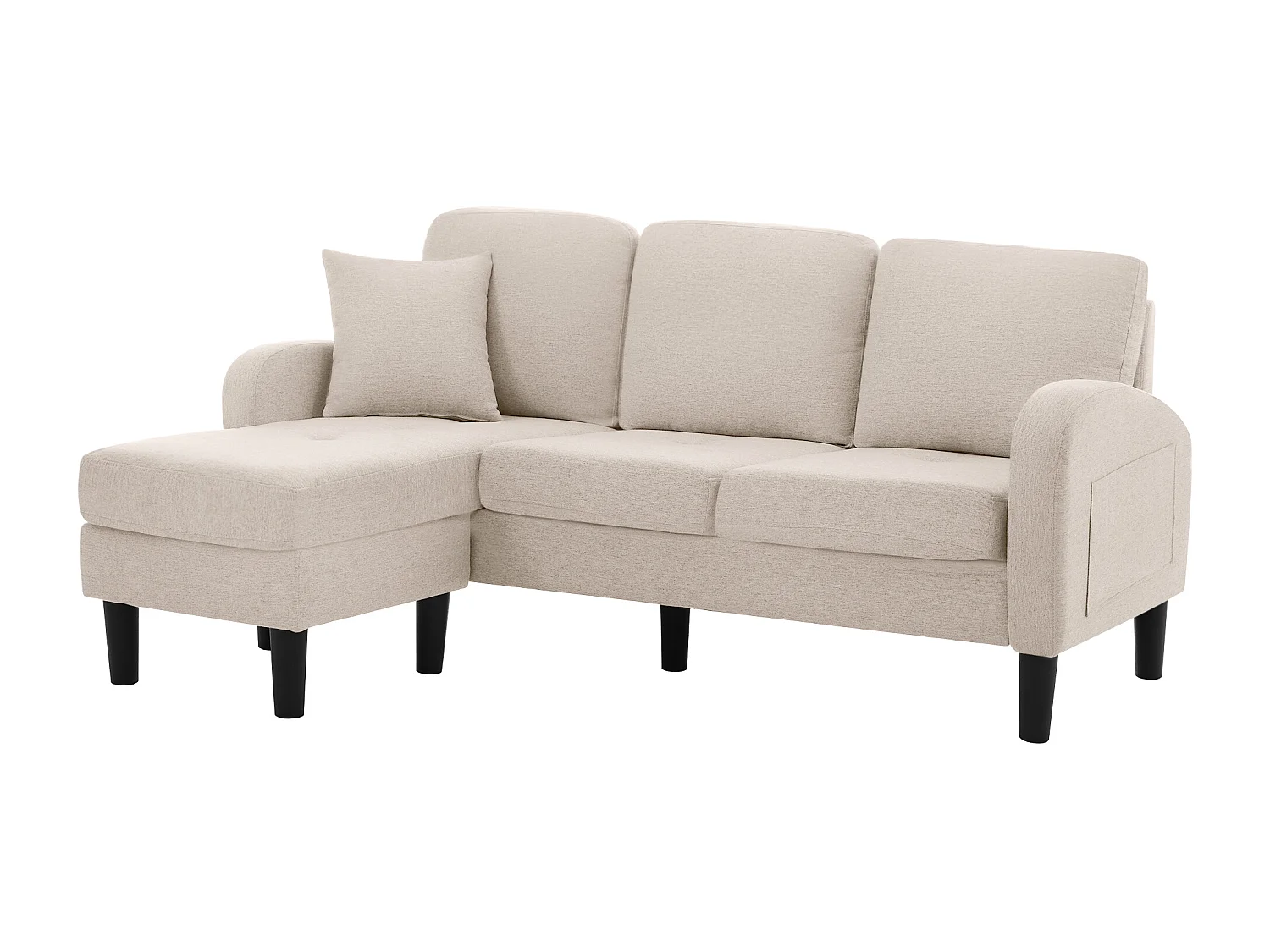 Canapé d'angle avec méridienne - 3 places - tissu en coton et lin - Beige