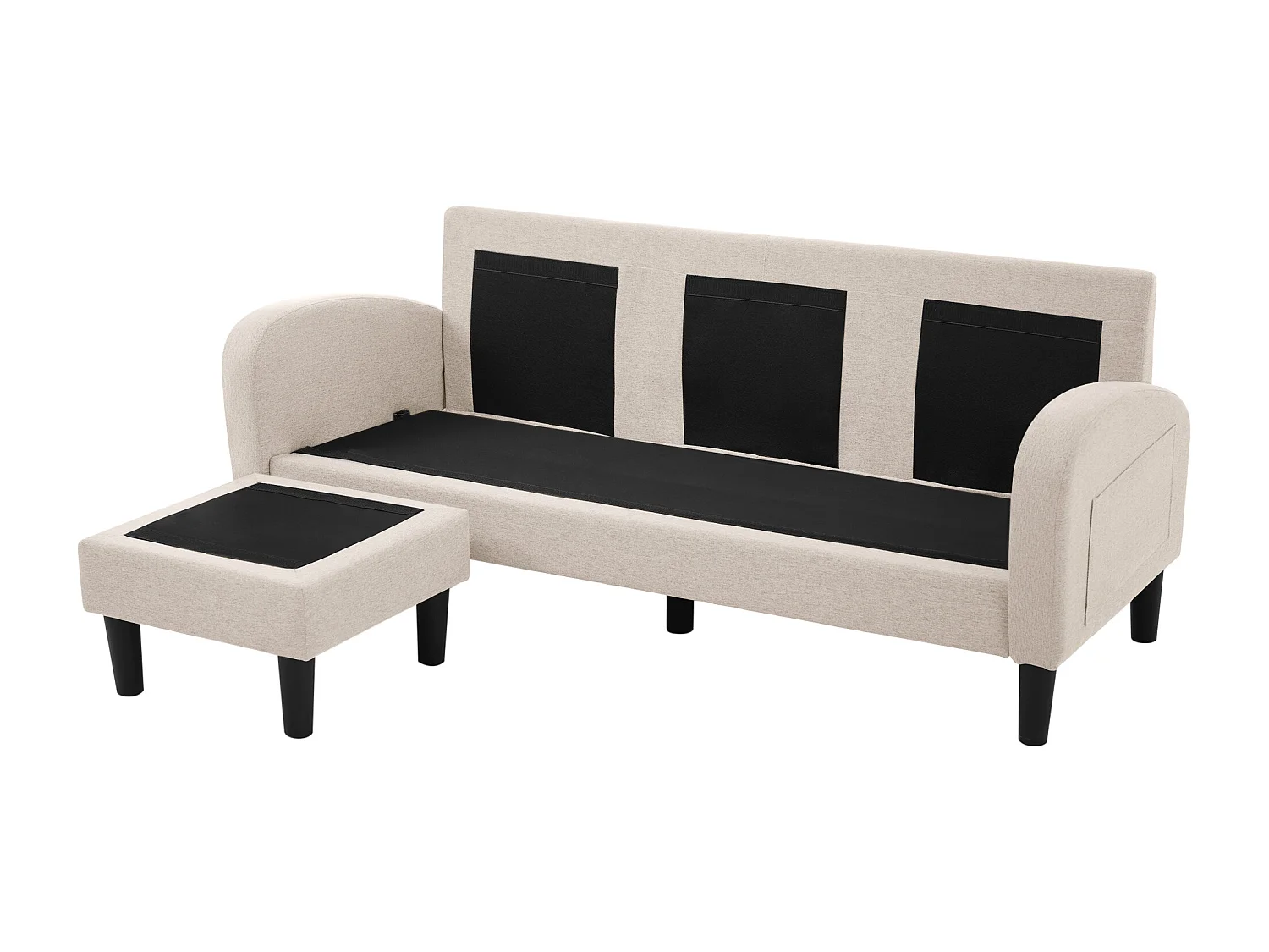 Canapé d'angle avec méridienne - 3 places - tissu en coton et lin - Beige