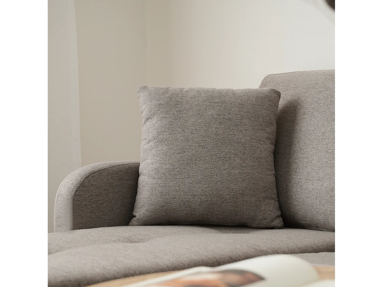 Canapé d'angle avec méridienne - 3 places - tissu en coton et lin - Gris anthracite