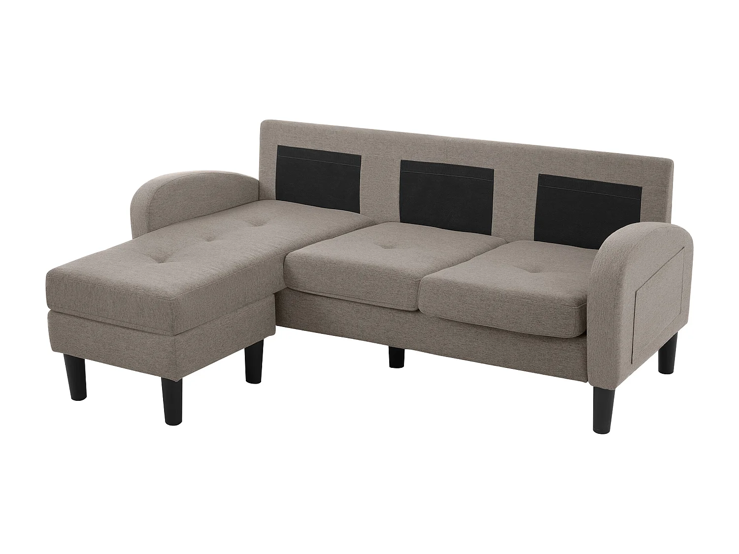 Canapé d'angle avec méridienne - 3 places - tissu en coton et lin - Gris anthracite