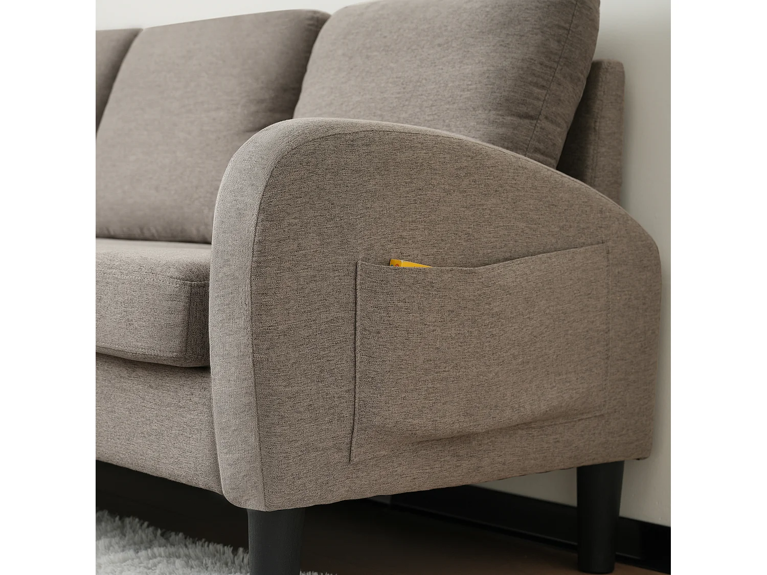 Canapé d'angle avec méridienne - 3 places - tissu en coton et lin - Gris anthracite