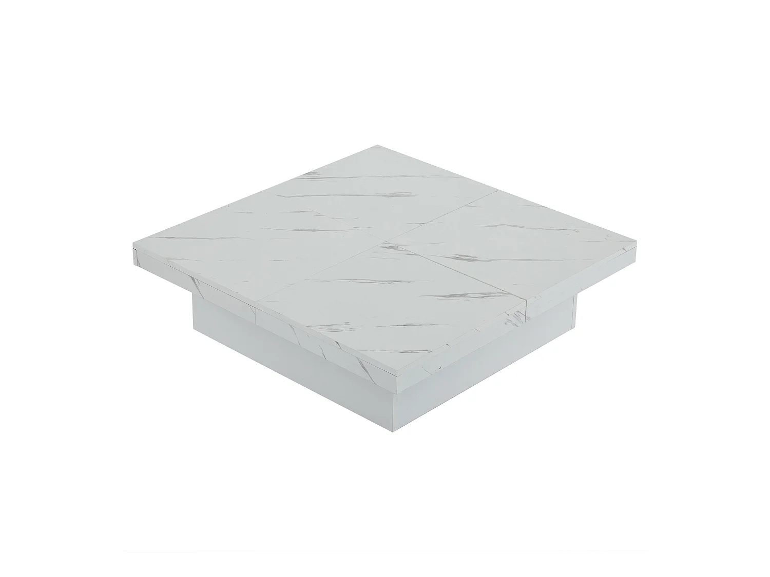 Vierkante salontafel met 4 laden - marmereffect - Wit