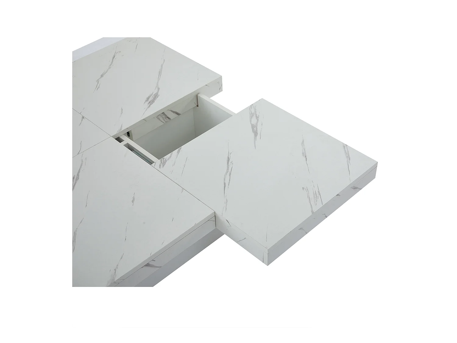 Vierkante salontafel met 4 laden - marmereffect - Wit