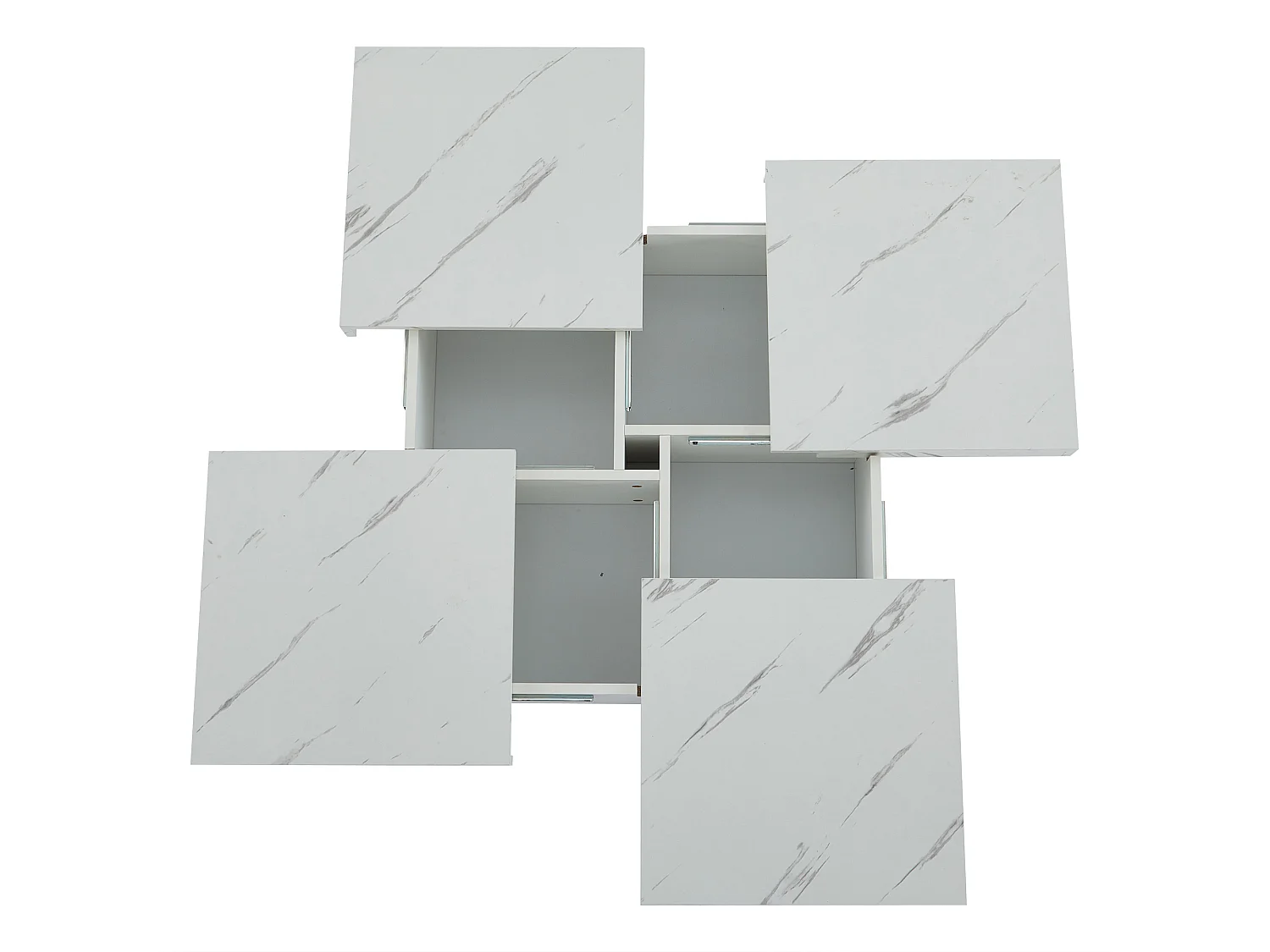 Tavolino quadrato con 4 cassetti - effetto marmo - Bianco