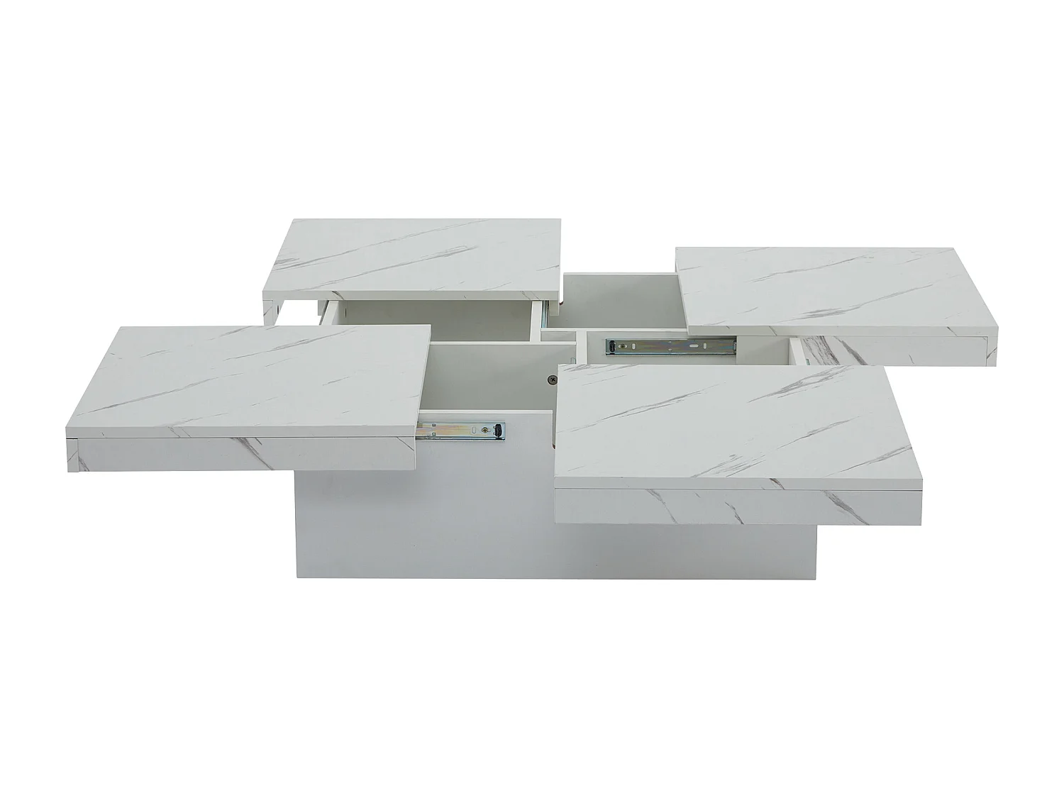 Tavolino quadrato con 4 cassetti - effetto marmo - Bianco