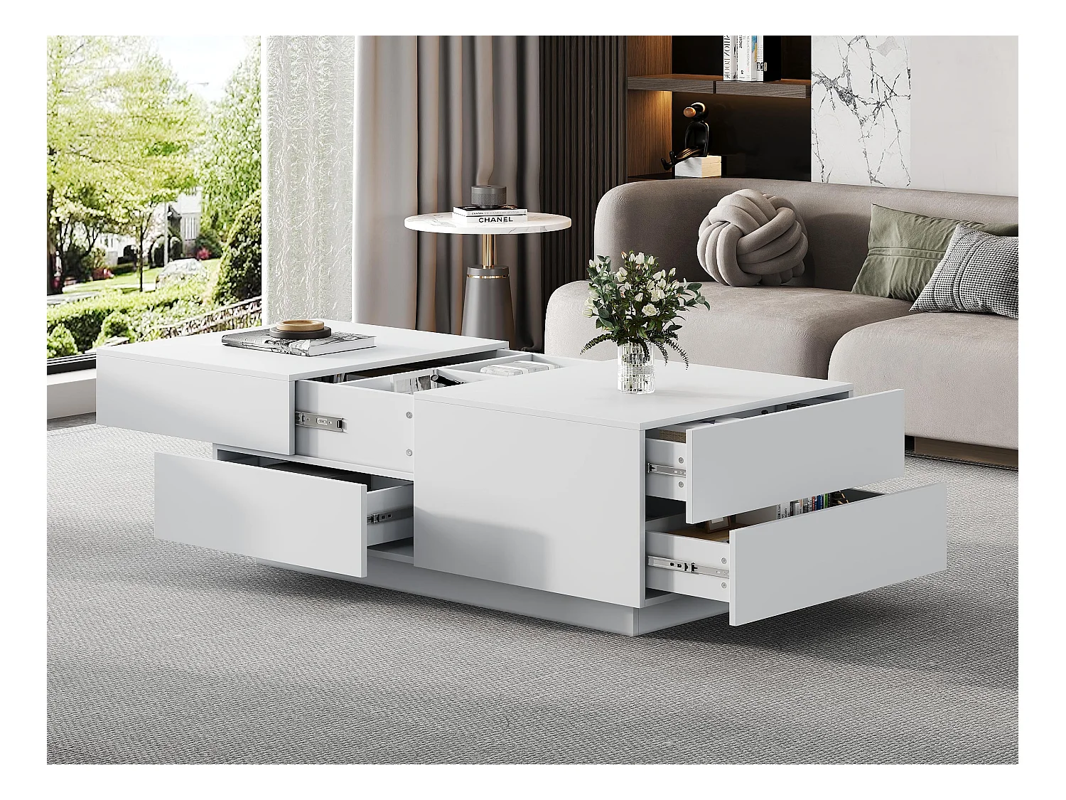 Table basse moderne - avec 4 tiroirs - Blanc