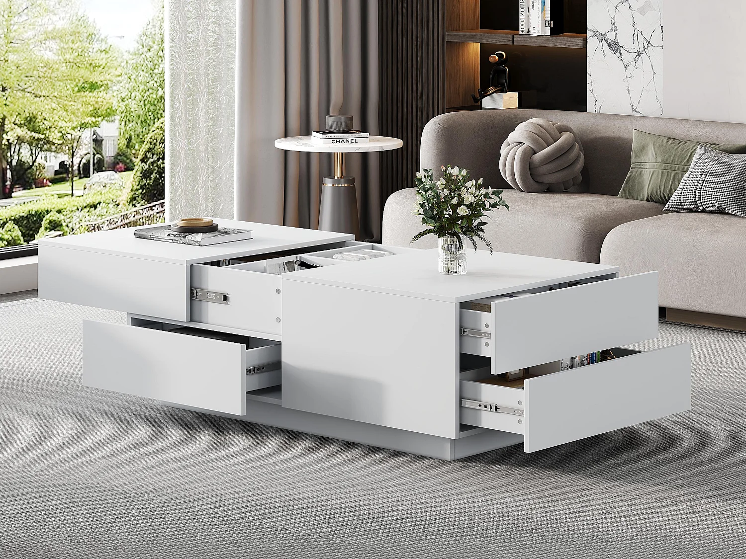 Tavolino moderno - con 4 cassetti - Bianco