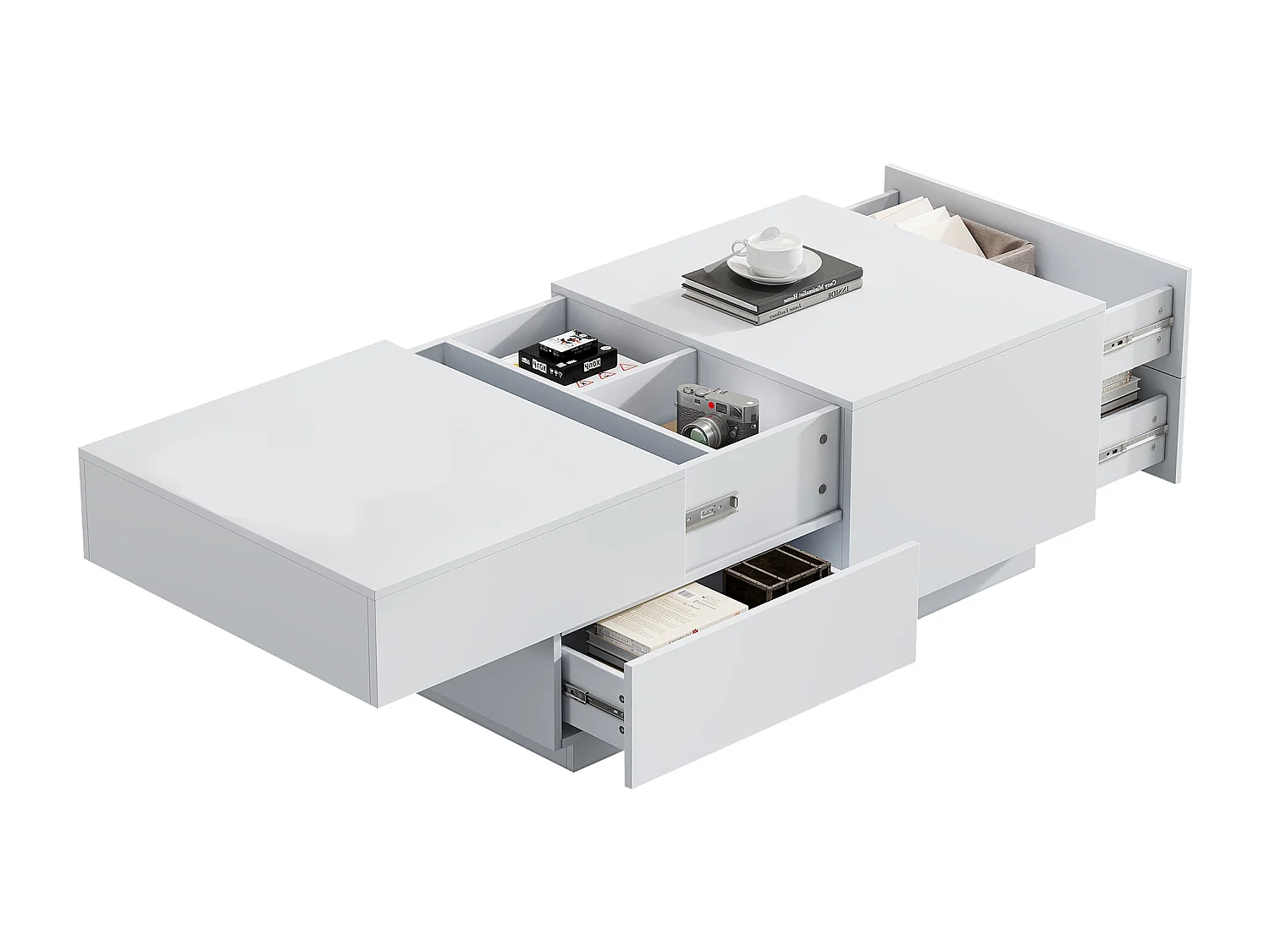 Table basse moderne - avec 4 tiroirs - Blanc