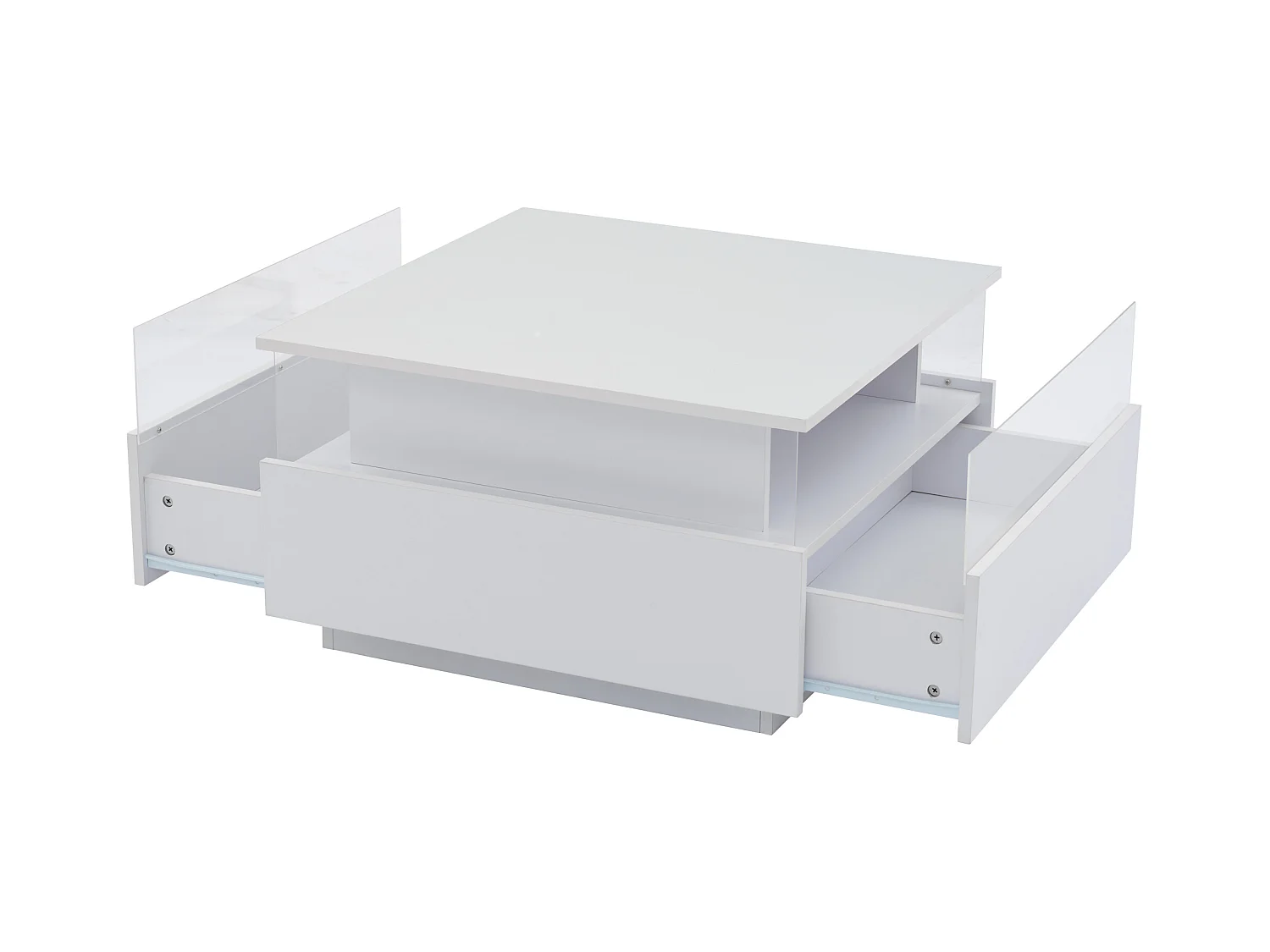 Table basse moderne - avec 2 tiroirs + compartments vitrés - Blanc