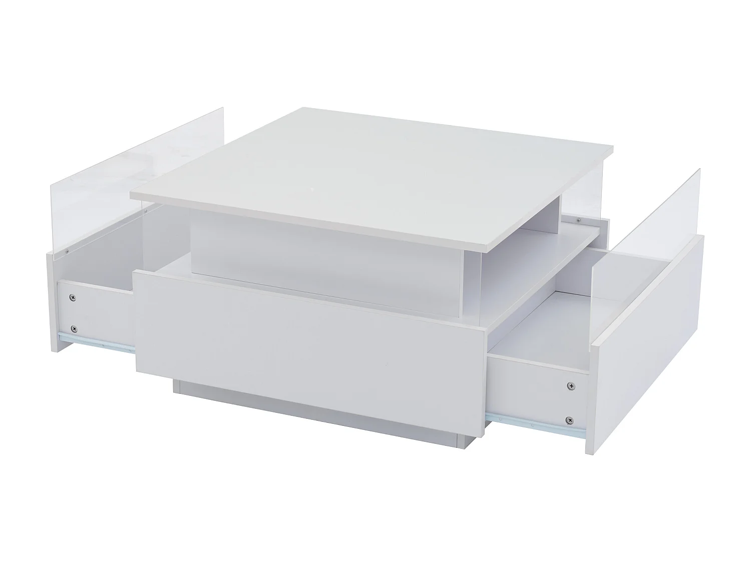 Tavolino moderno - con 2 cassetti + vani in vetro - Bianco