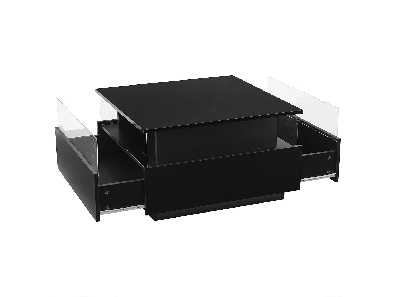 Table basse moderne - avec 2 tiroirs + compartments vitrés - Noir