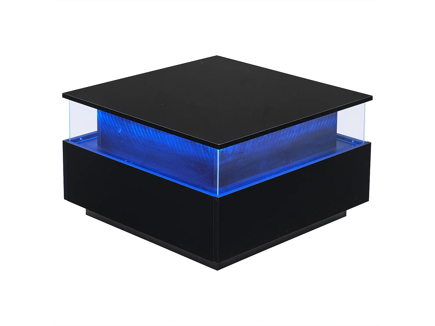 Table basse moderne - avec 2 tiroirs + compartments vitrés - Noir