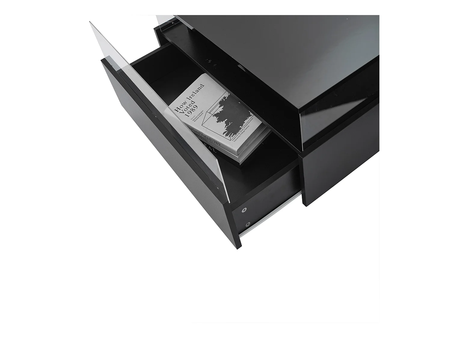 Table basse moderne - avec 2 tiroirs + compartments vitrés - Noir