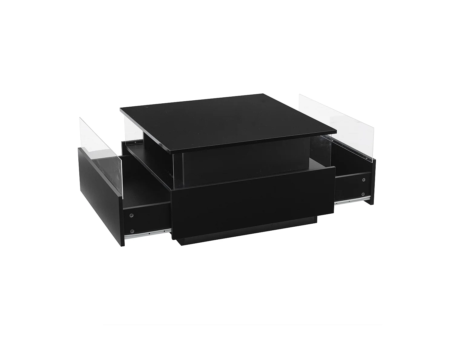 Table basse moderne - avec 2 tiroirs + compartments vitrés - Noir