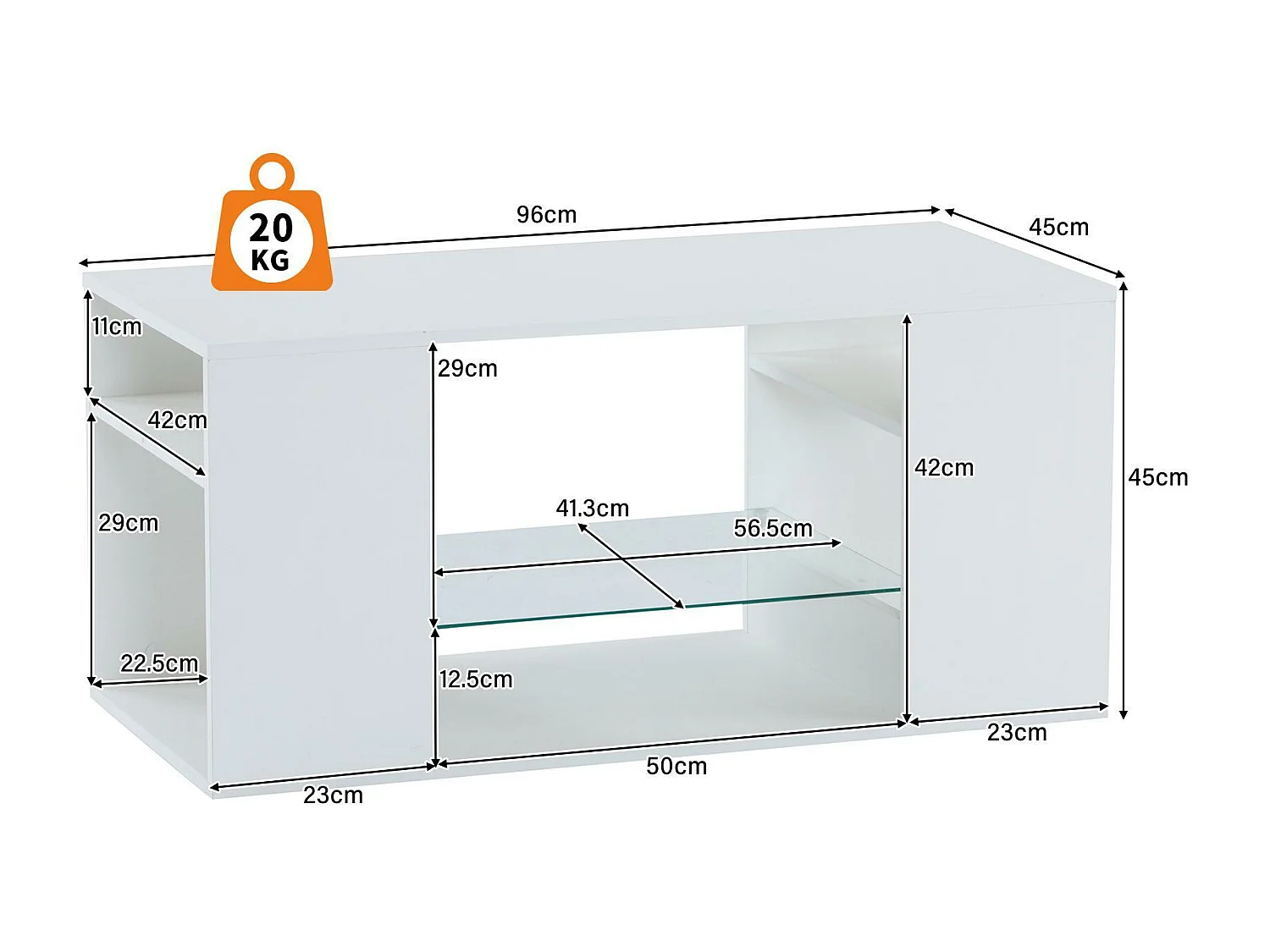 Table basse moderne - avec LED et rangements - Blanc